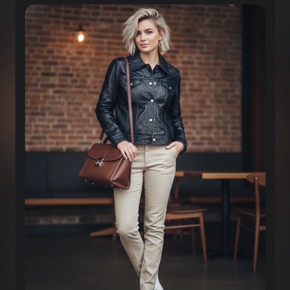 Wilsons Maxima Blue 100% Leather Cafe Racer Style Jacket Womens - Picture 2 of 9